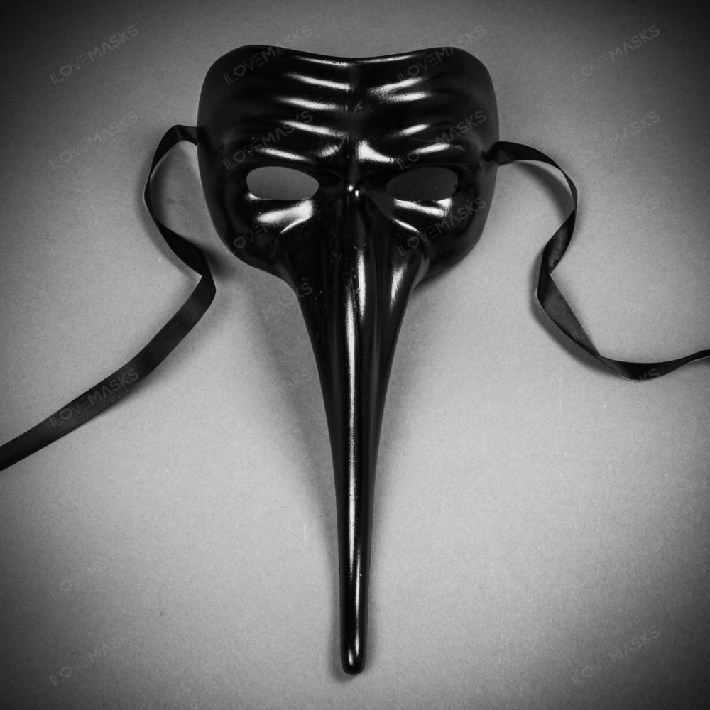 Zanni Long Nose Venetian MardiGras Mask Full Face Masquerade - Black